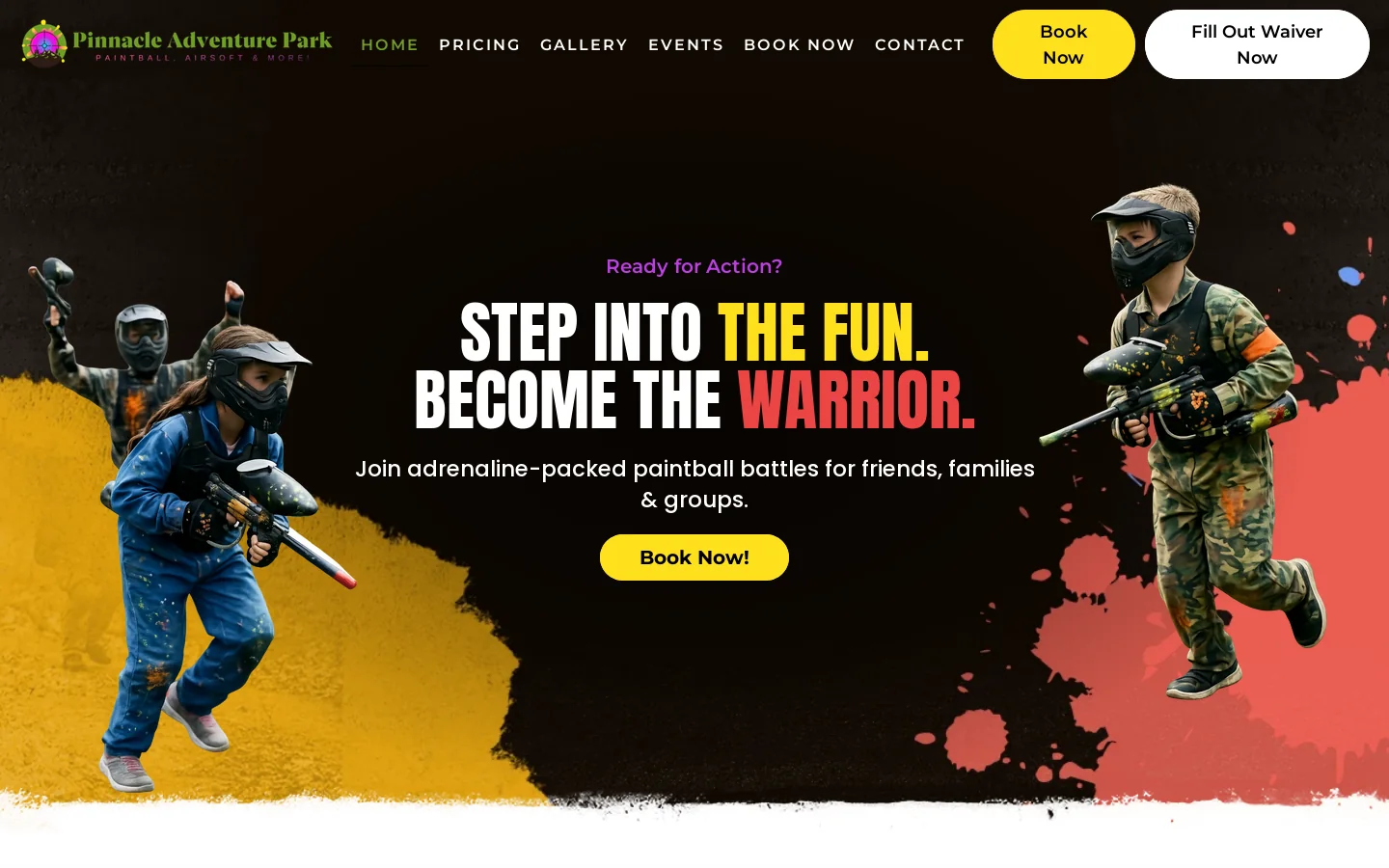 Pinnacle Adventure Park Homepage screenshot