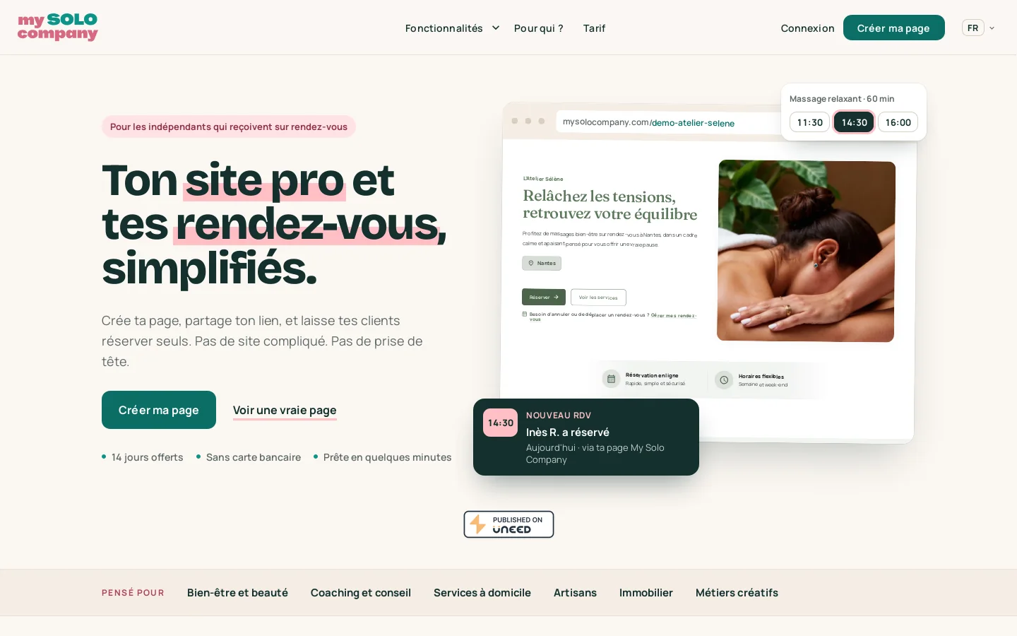 My Solo Company Homepage screenshot