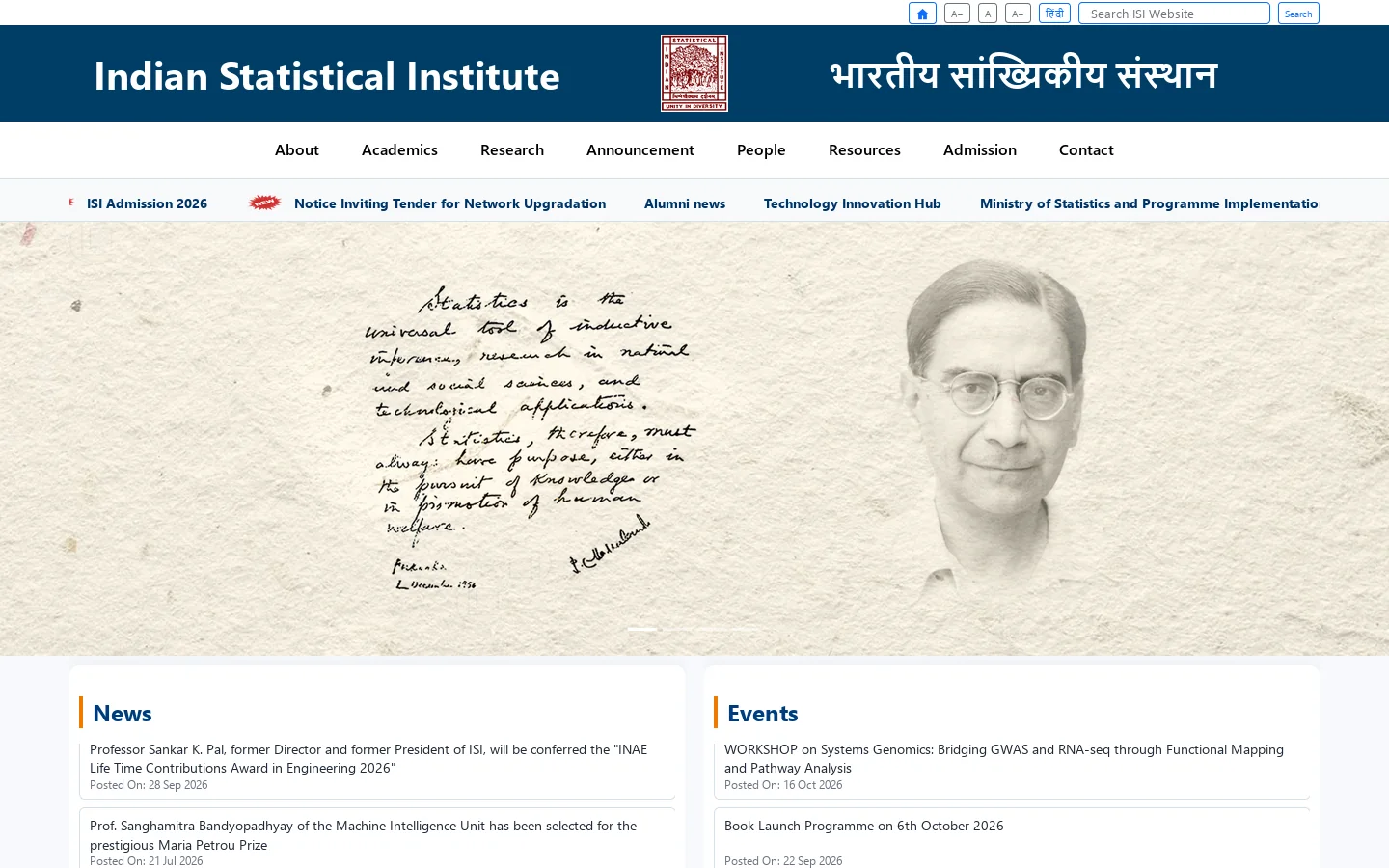 Indian Statistical Institute | Kolkata Homepage screenshot