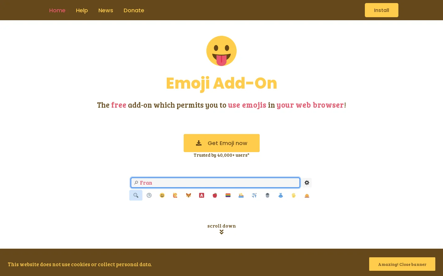 Emoji Add-on Homepage screenshot
