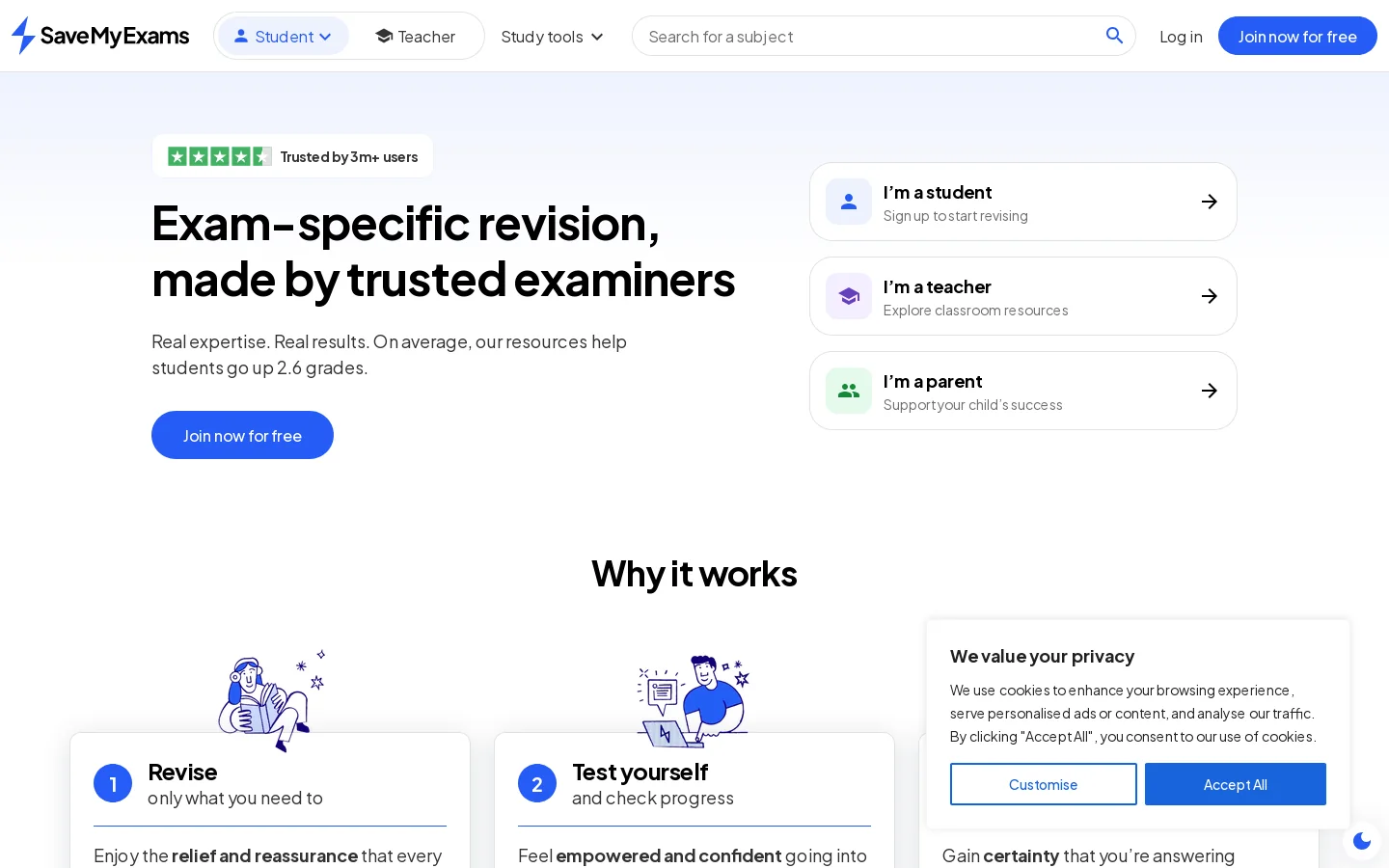Revision Notes, Past Papers & Exam Questions Homepage screenshot