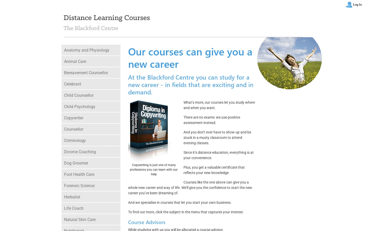 The Blackford Centre – Distance Learning Courses Homepage screenshot