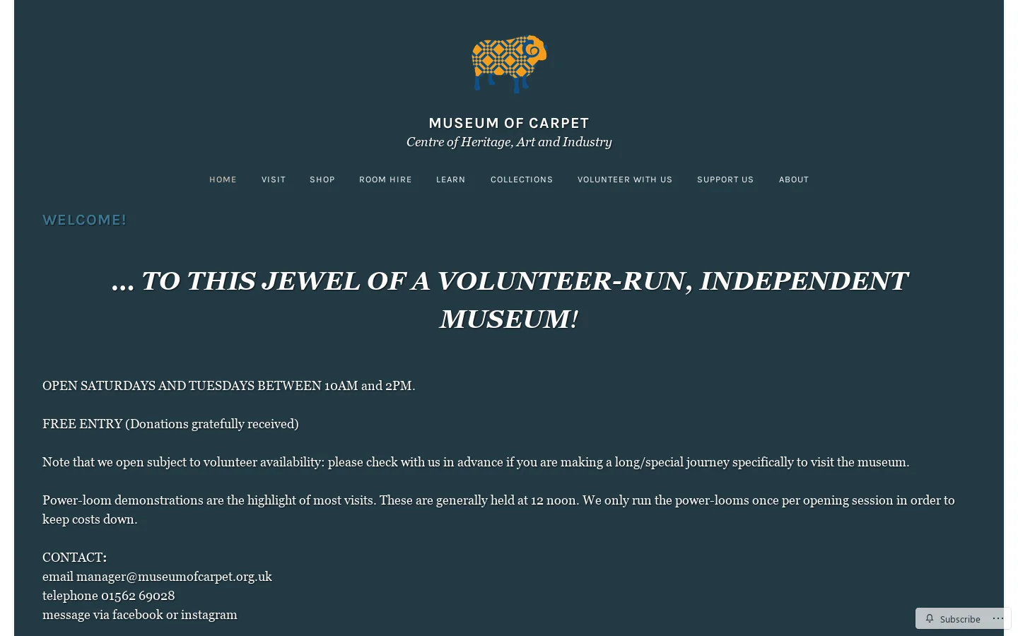 Museum of Carpet Homepage screenshot