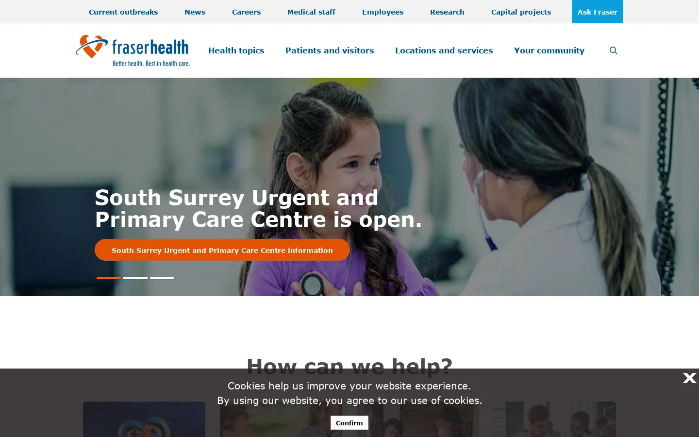 Fraser Health Homepage screenshot
