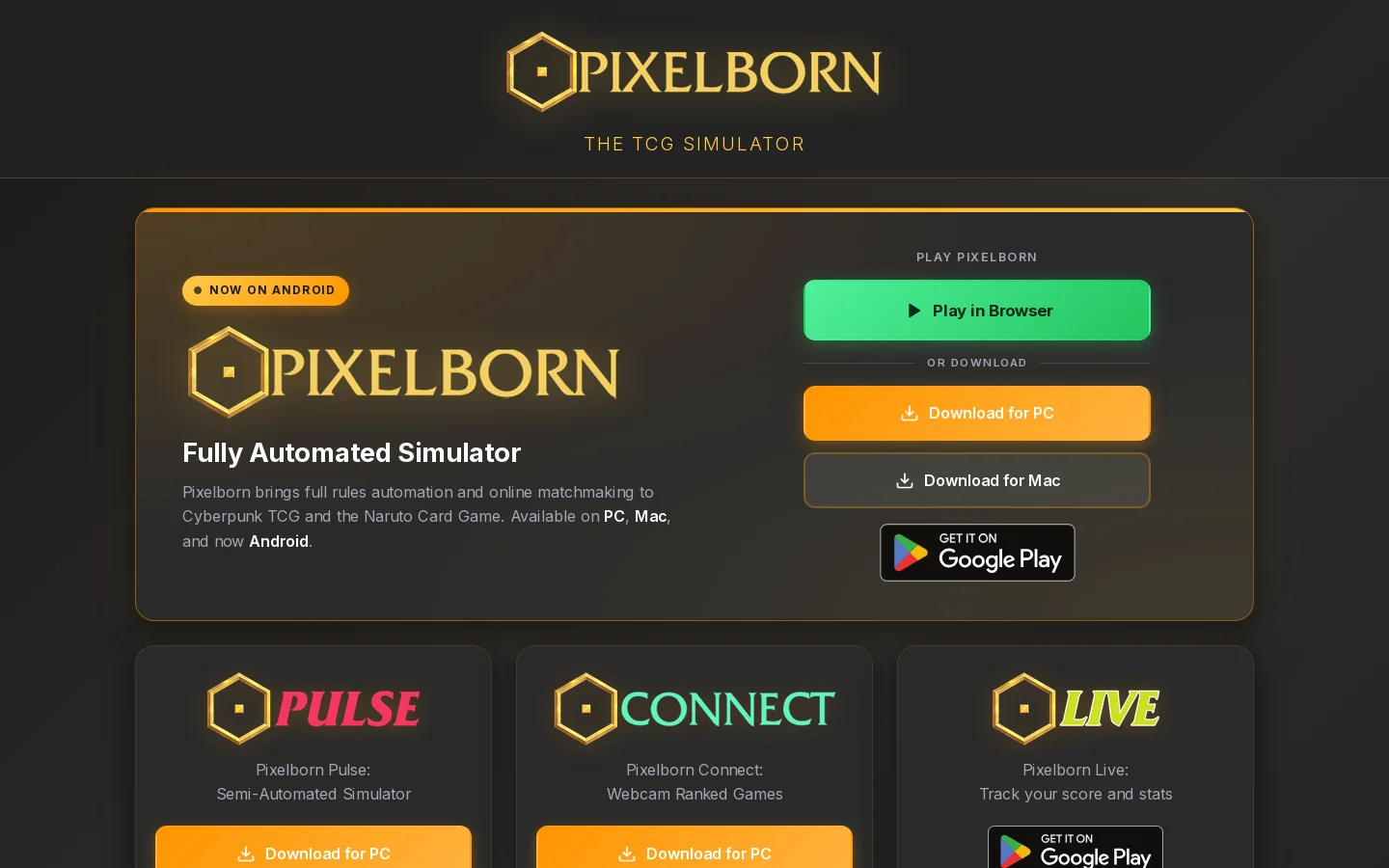 Pixelborn Homepage screenshot