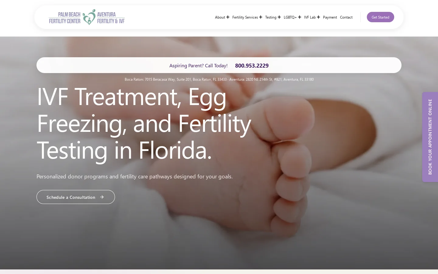 Palm Beach Fertility Center Homepage screenshot