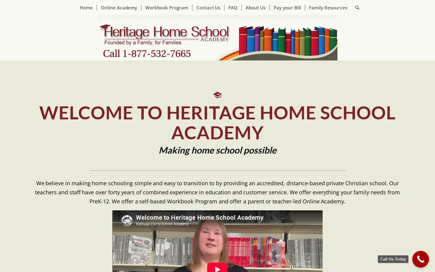 Heritage Home School Academy Homepage screenshot