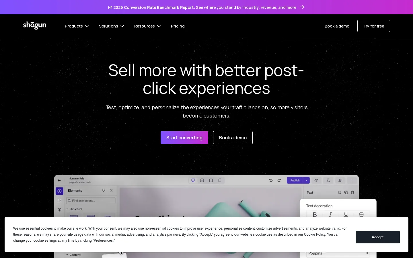 Shogun: Ecommerce Optimization and Personalization Homepage screenshot