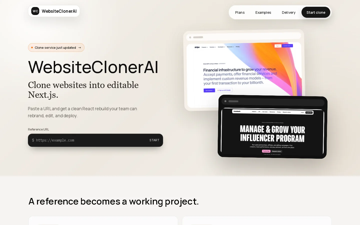 WebsiteClonerAI Homepage screenshot