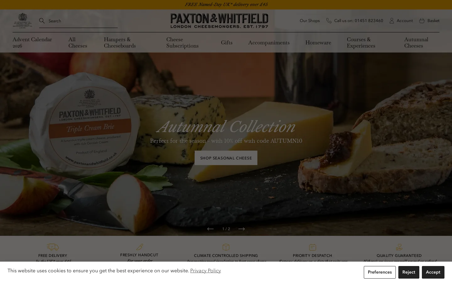 Paxton & Whitfield Homepage screenshot