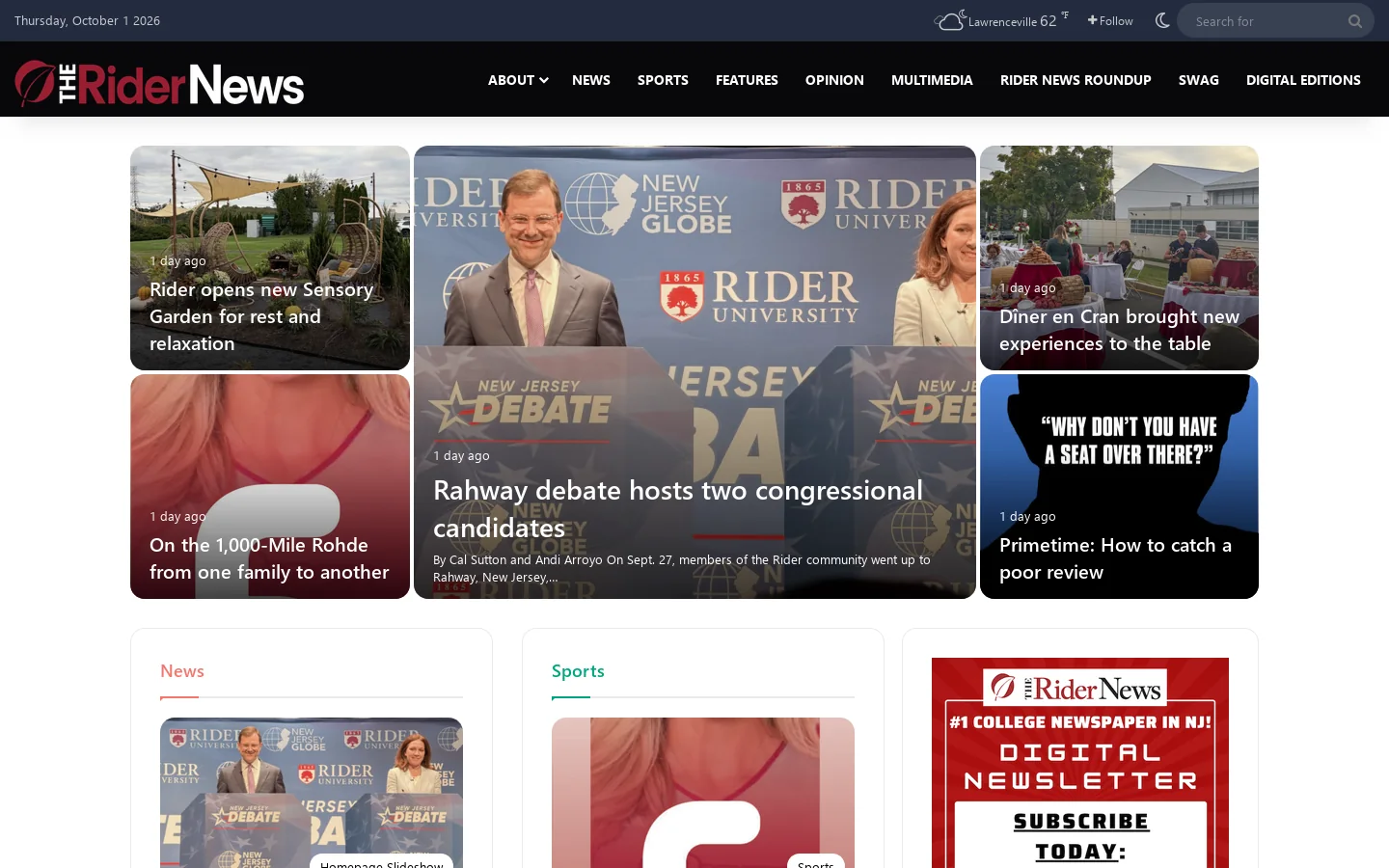 The Rider News Homepage screenshot