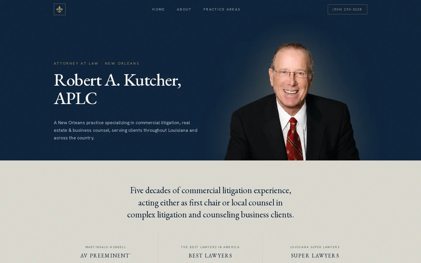 Robert A. Kutcher — Commercial Litigation & Real Estate Counsel Homepage screenshot