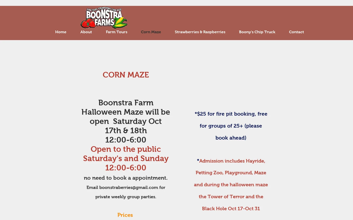 Corn Maze | Boonstra Farms Homepage screenshot