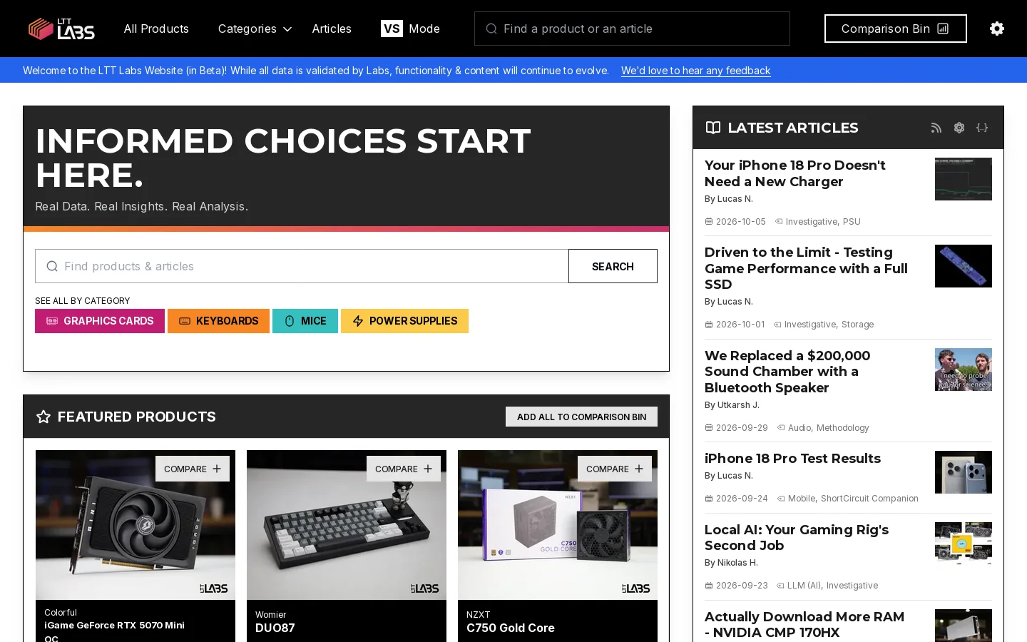 LTT Labs Homepage screenshot