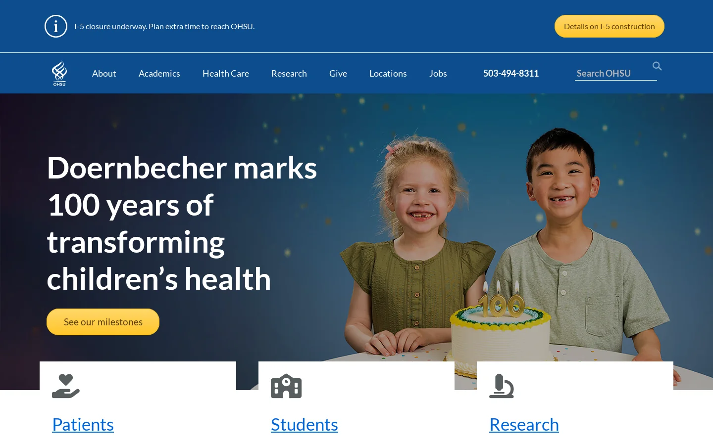 OHSU Homepage screenshot