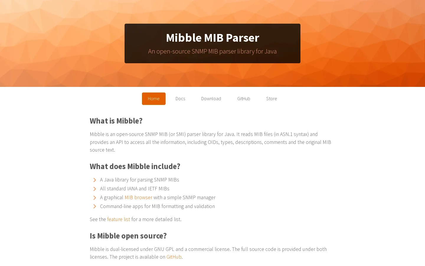Mibble MIB Parser Homepage screenshot