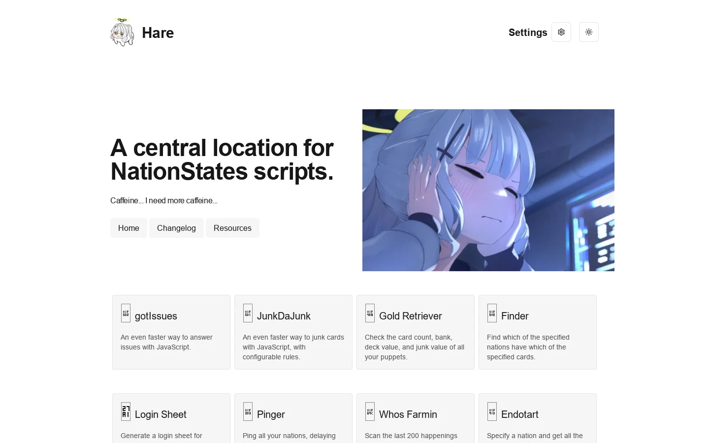 Hare Homepage screenshot