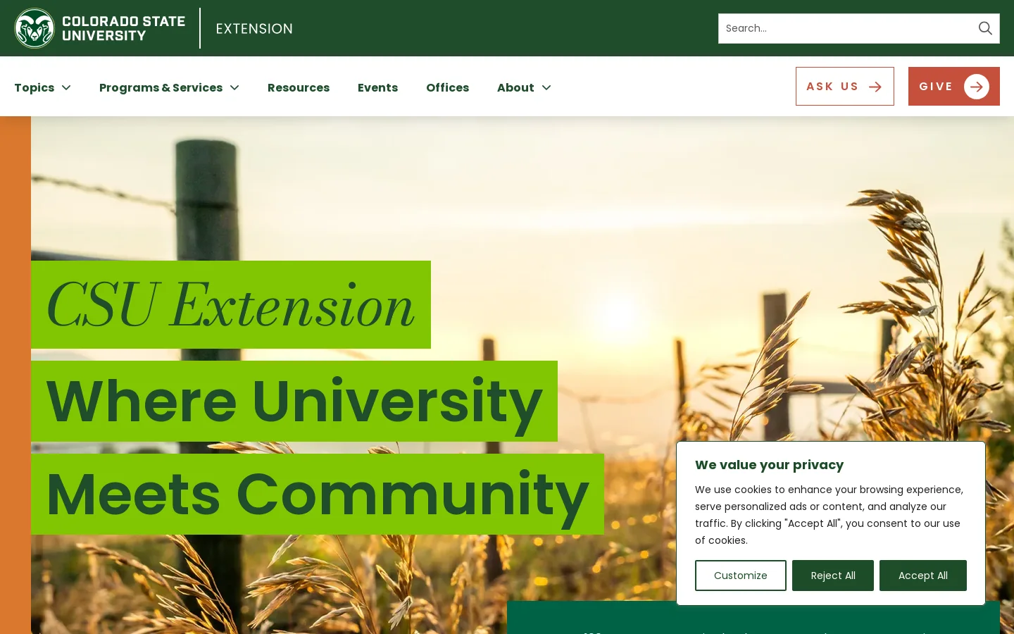 CSU Extension at Colorado State University Homepage screenshot