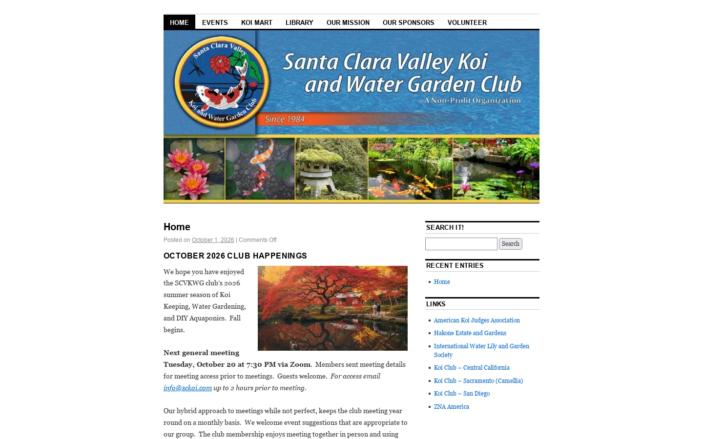 Santa Clara Valley Koi and Water Garden Club | Koi Keeping | Water Gardening | DIY Aquaponics Homepage screenshot