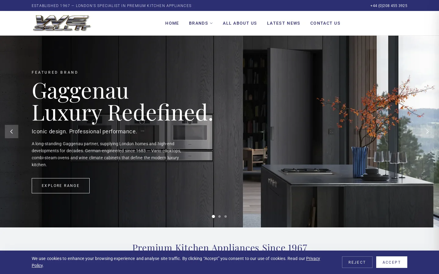 Woodalls | Premium Kitchen Appliances Since 1967 | London Homepage screenshot