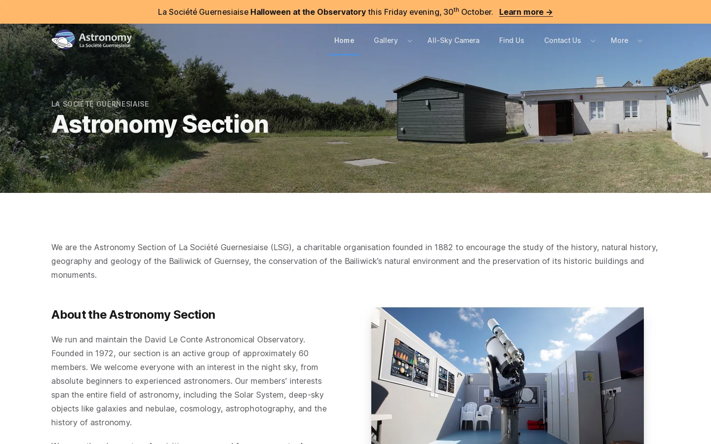 Astronomy Section Homepage screenshot