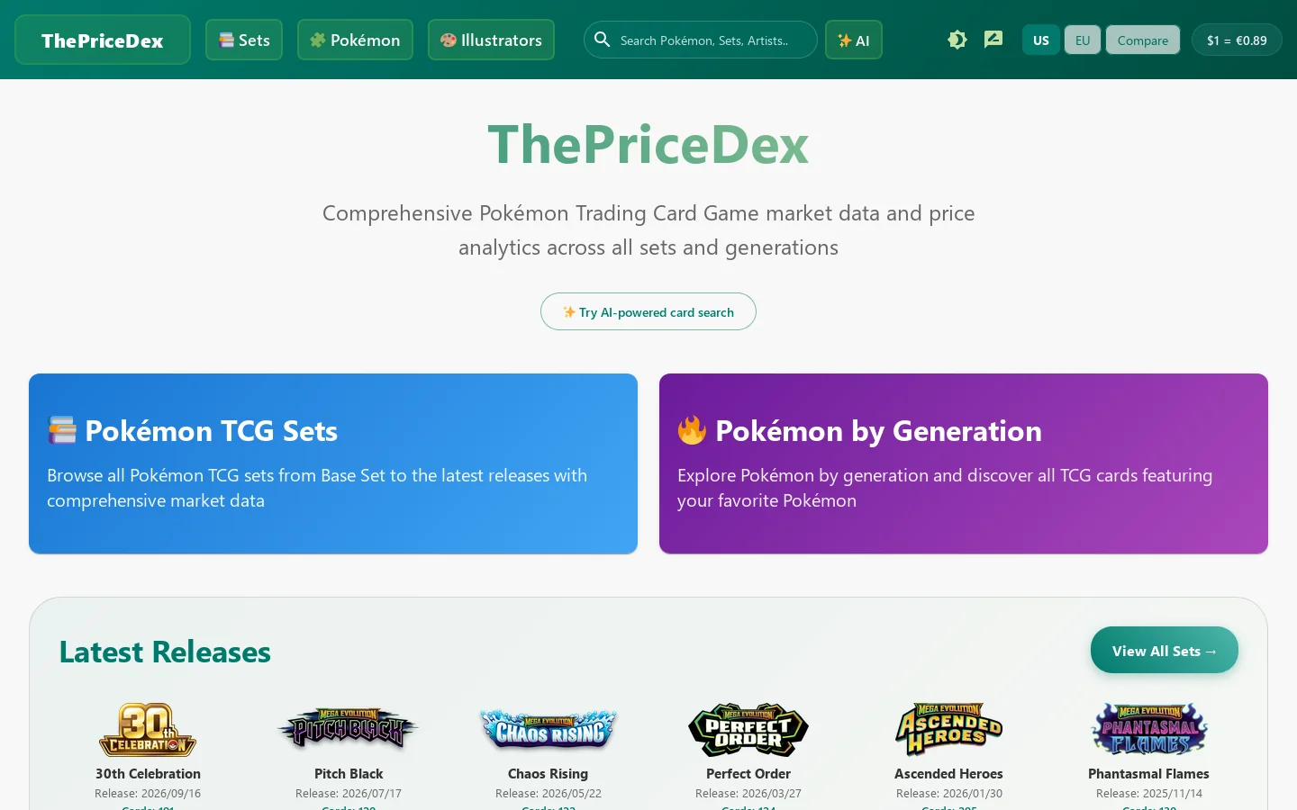ThePriceDex Homepage screenshot