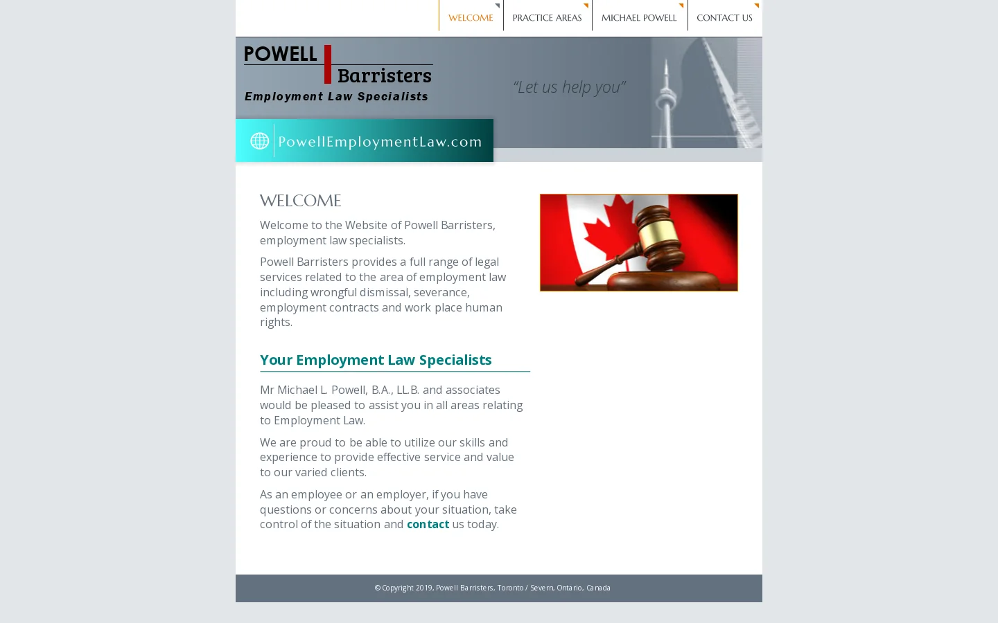 Powell Barristers Welcome Homepage screenshot