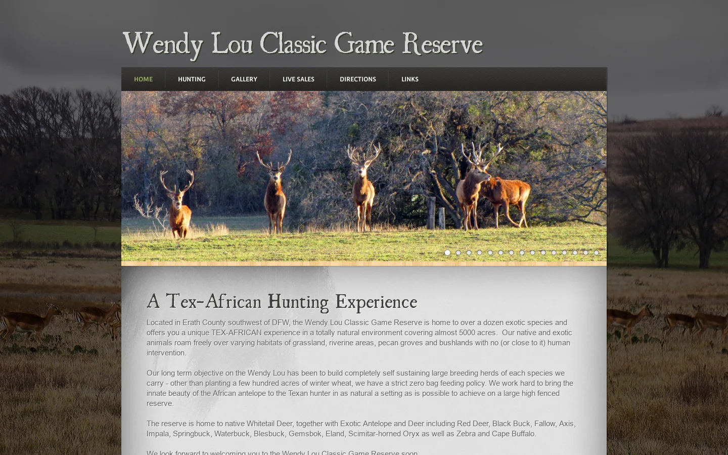 Wendy Lou Classic Game Reserve - Tex-African Hunting Experience southwest of Dallas Fort Worth Homepage screenshot