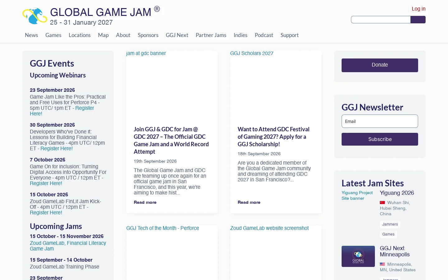 Global Game Jam Homepage screenshot