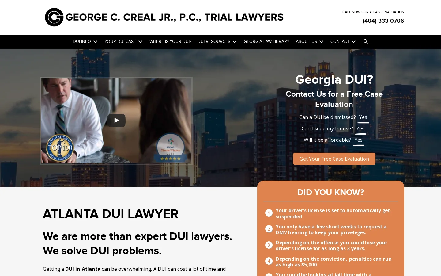 Atlanta DUI Lawyer | DUI Attorney Atlanta | Georgia DUI Homepage screenshot