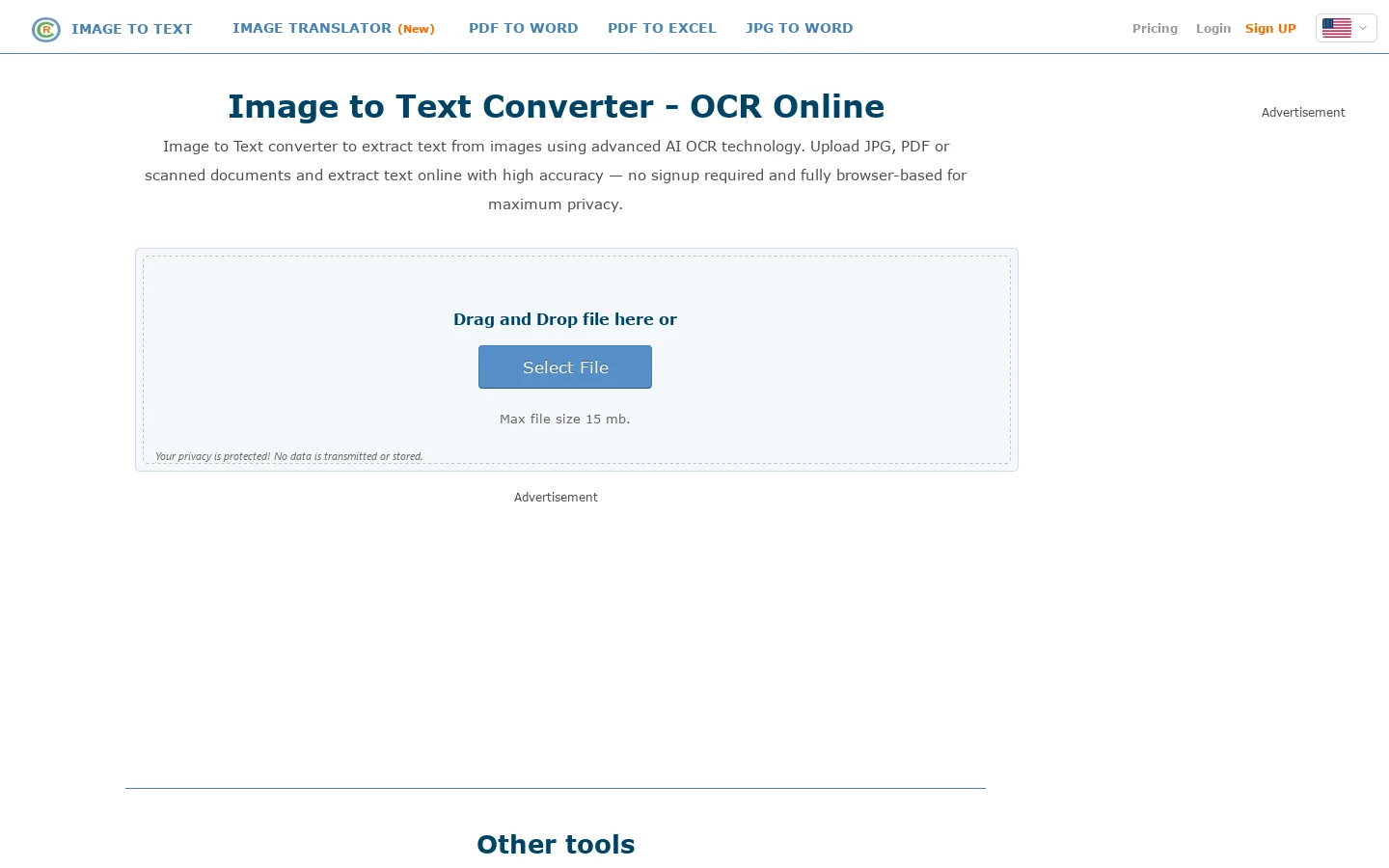 Image to Text - Free Online OCR Converter Homepage screenshot