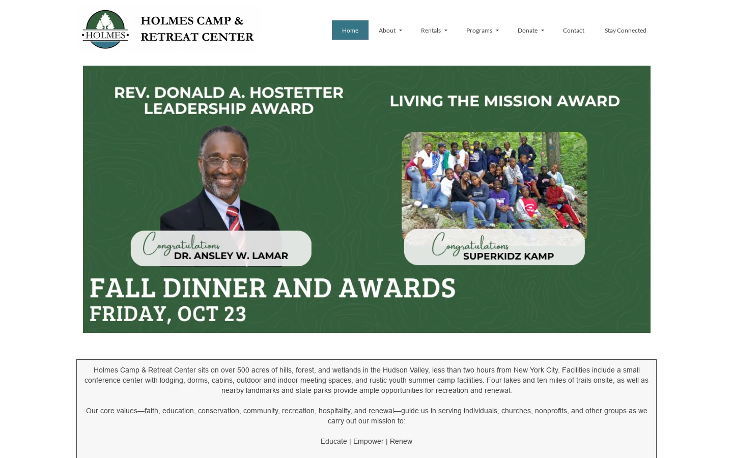 Holmes Camp & Retreat Center Homepage screenshot