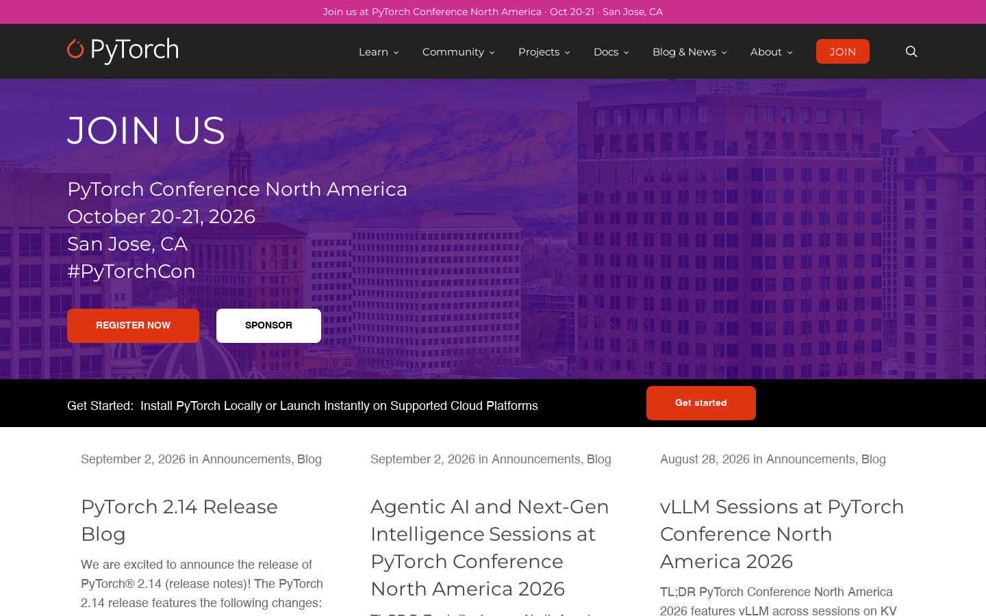 PyTorch Homepage screenshot