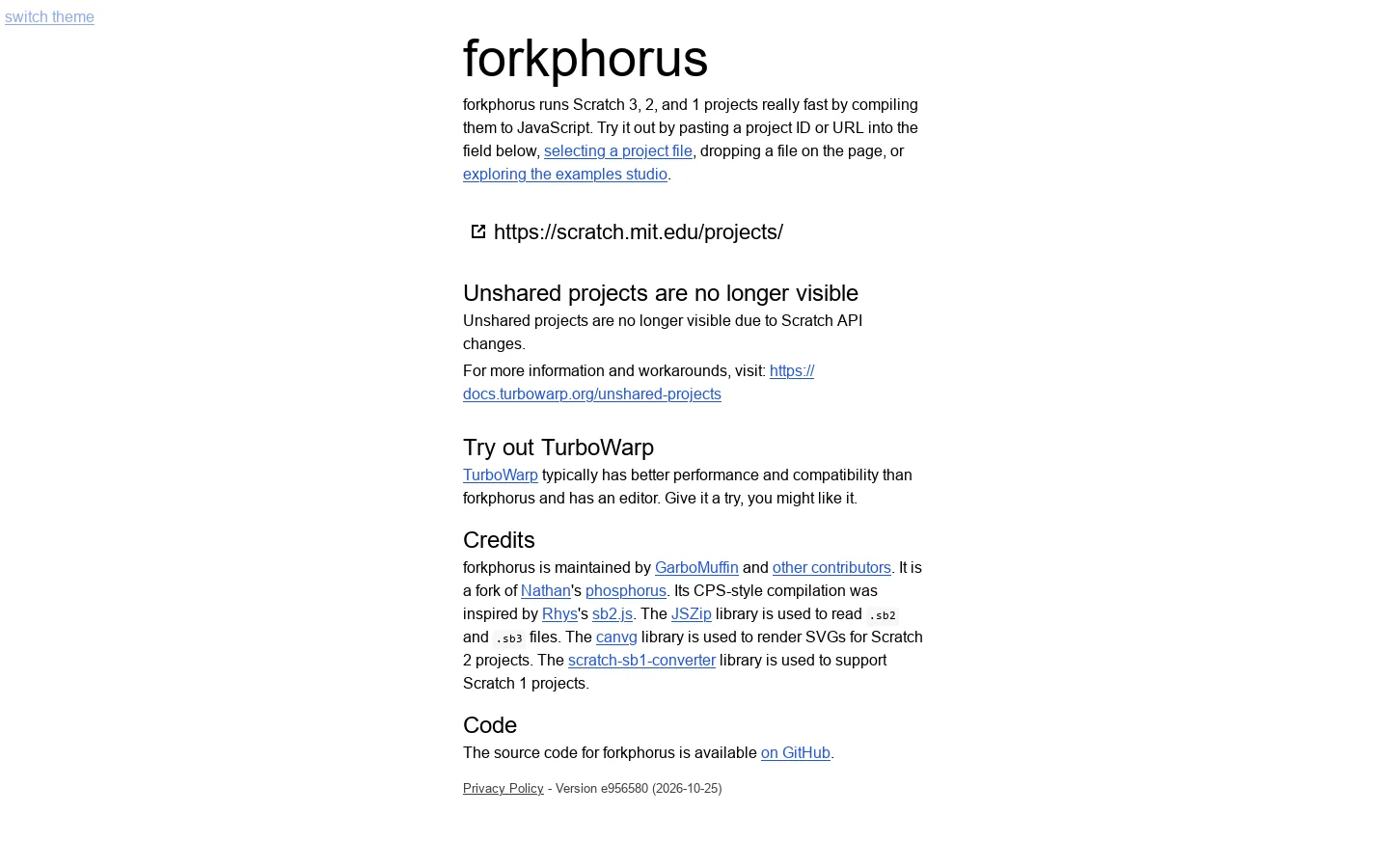 forkphorus Homepage screenshot