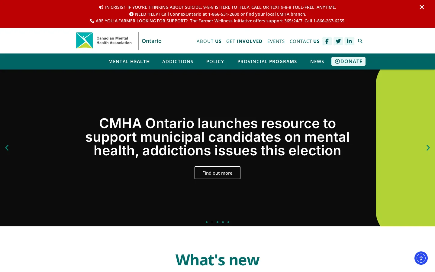 CMHA Ontario Homepage screenshot