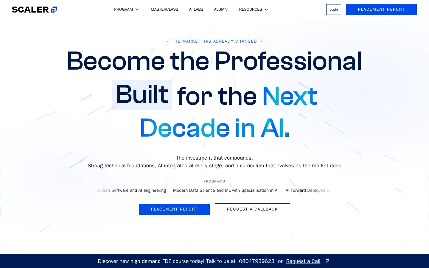 Become the Professional Built for the Next Decade in AI. Homepage screenshot
