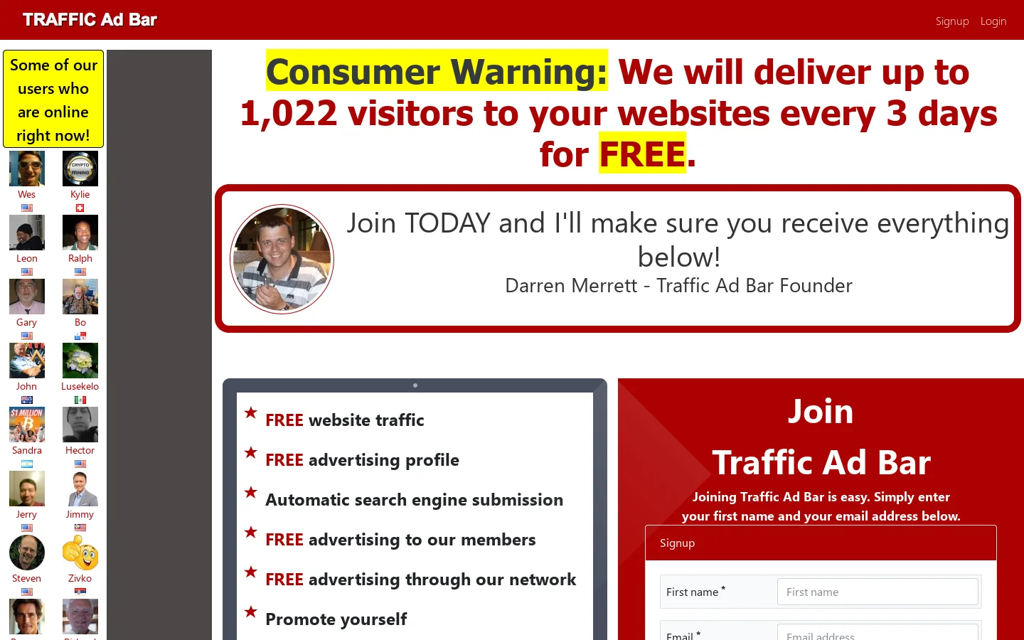 Traffic Ad Bar Homepage screenshot
