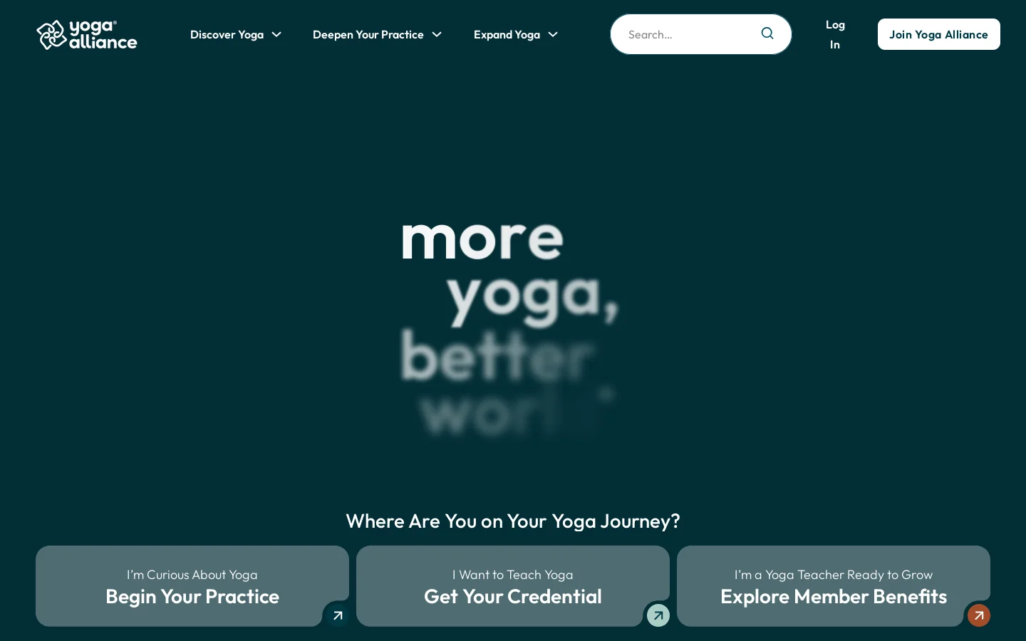 Yoga Alliance Homepage screenshot