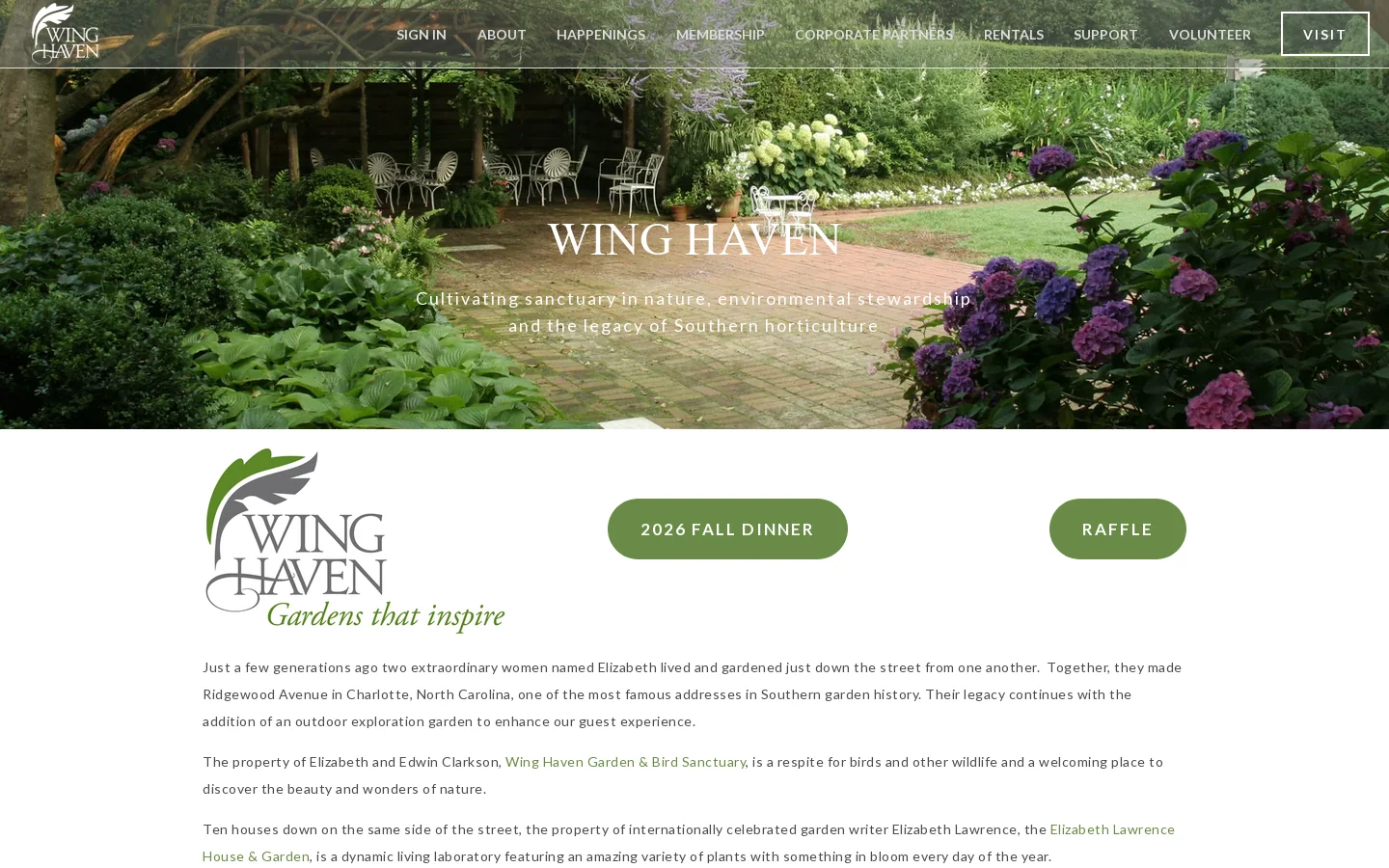 Wing Haven Homepage screenshot