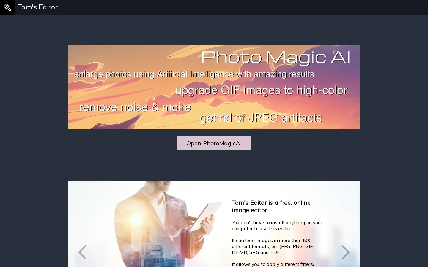 Welcome to Tom's Editor Homepage screenshot