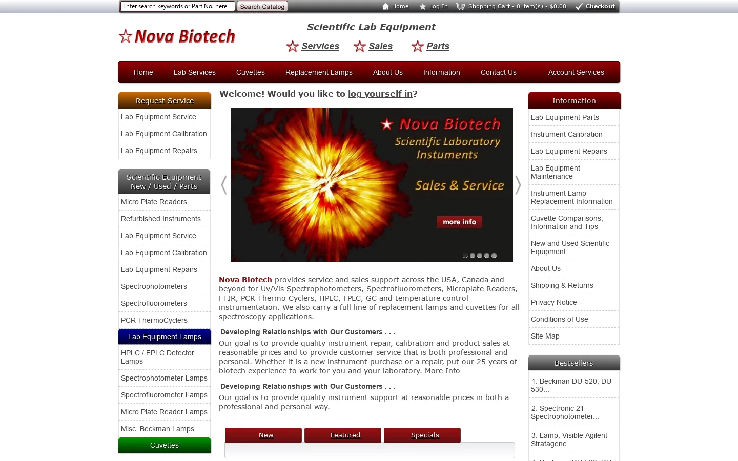 Nova Biotech, Scientific Lab Equipment Homepage screenshot