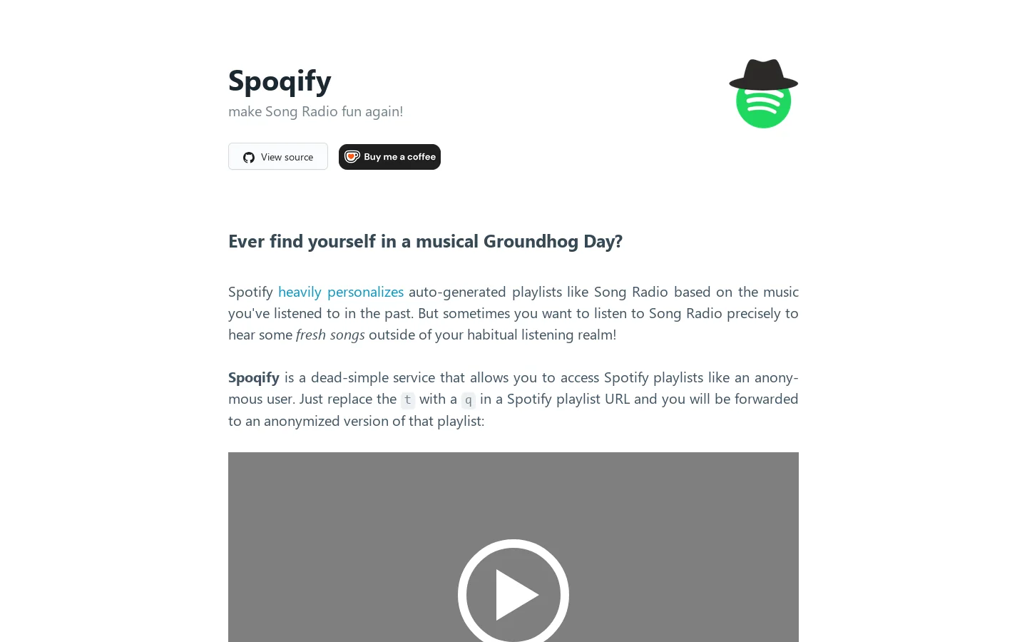 Spoqify Homepage screenshot