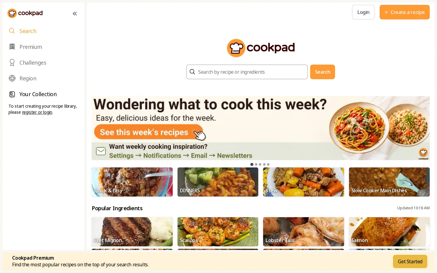 Cookpad Homepage screenshot