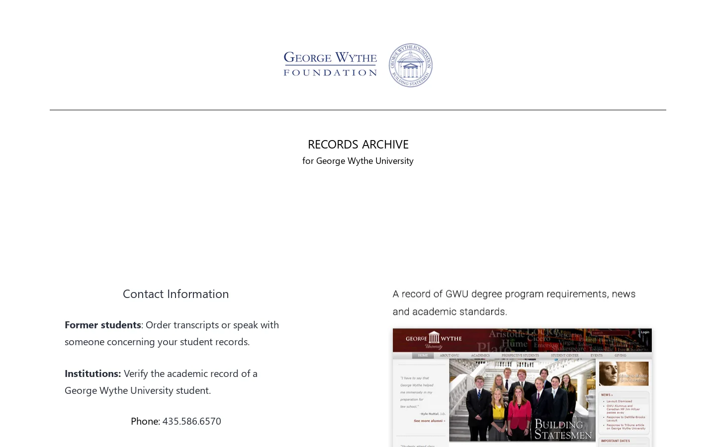 Records Archive – for George Wythe University Homepage screenshot