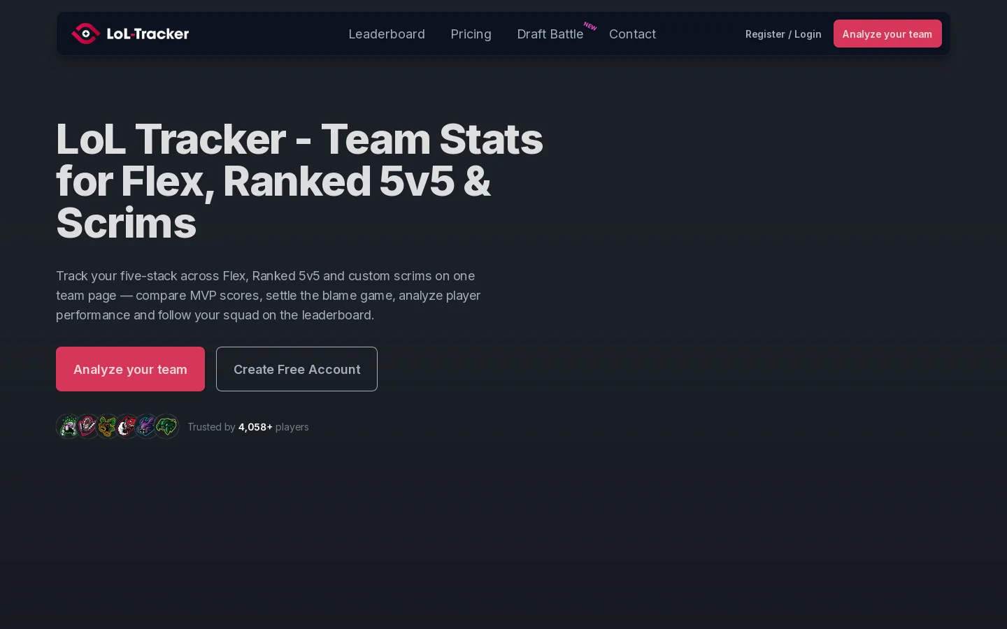 LoL Tracker Homepage screenshot