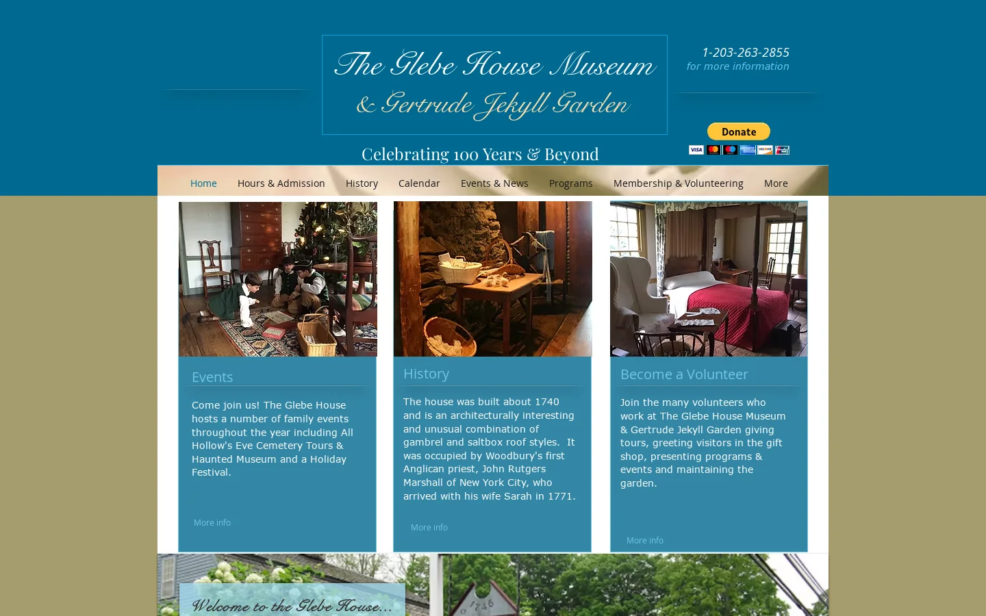 The Glebe House Museum & Gertrude Jekyll Garden | historic sites ct | 49 Hollow Road, Woodbury, CT, USA Homepage screenshot