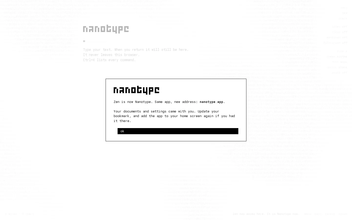 Nanotype - Online Text Editor Homepage screenshot