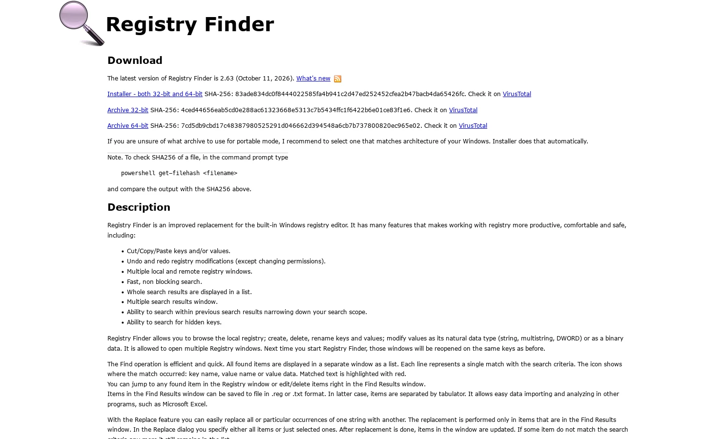 Registry Finder Homepage screenshot
