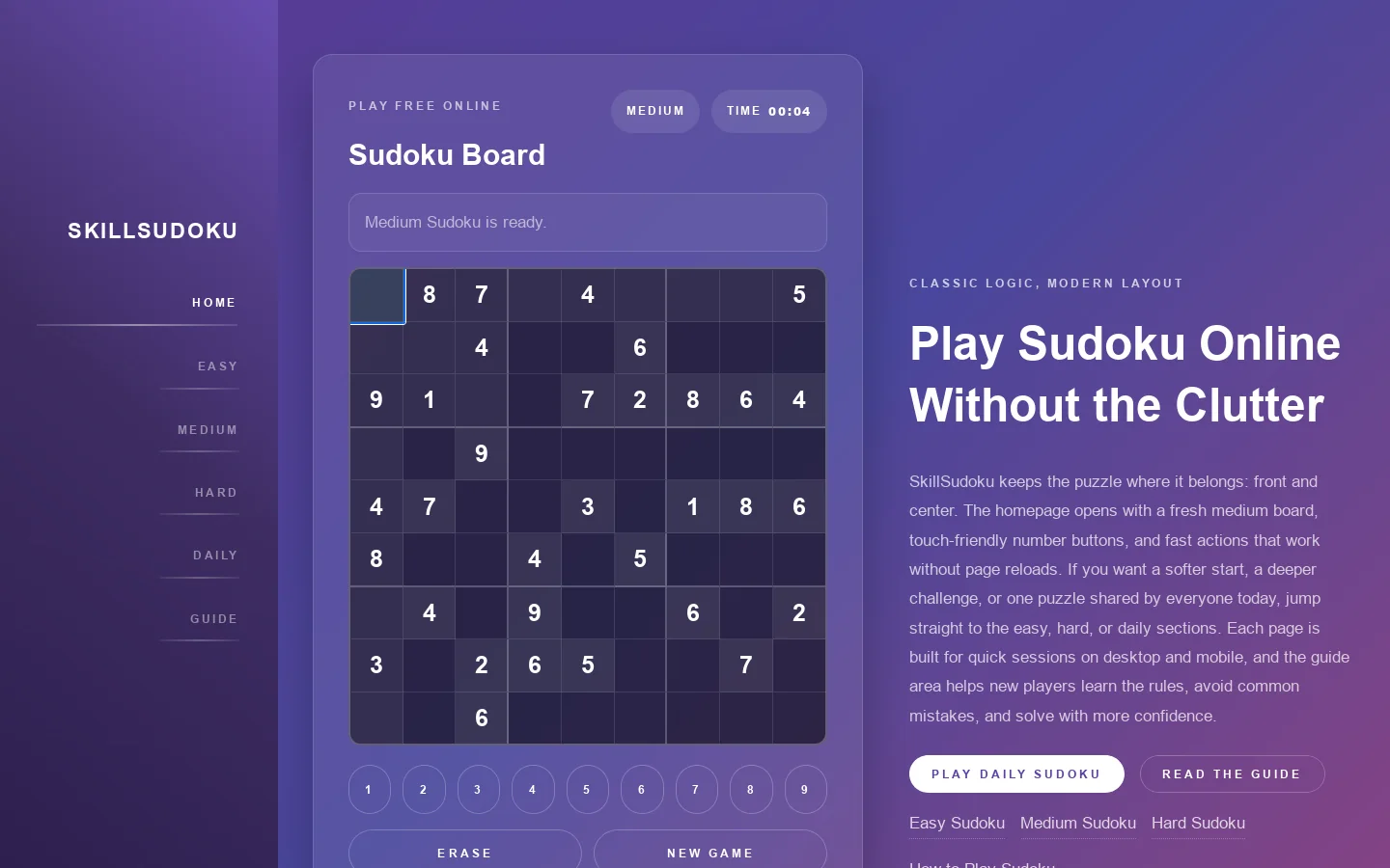 SkillSudoku Homepage screenshot