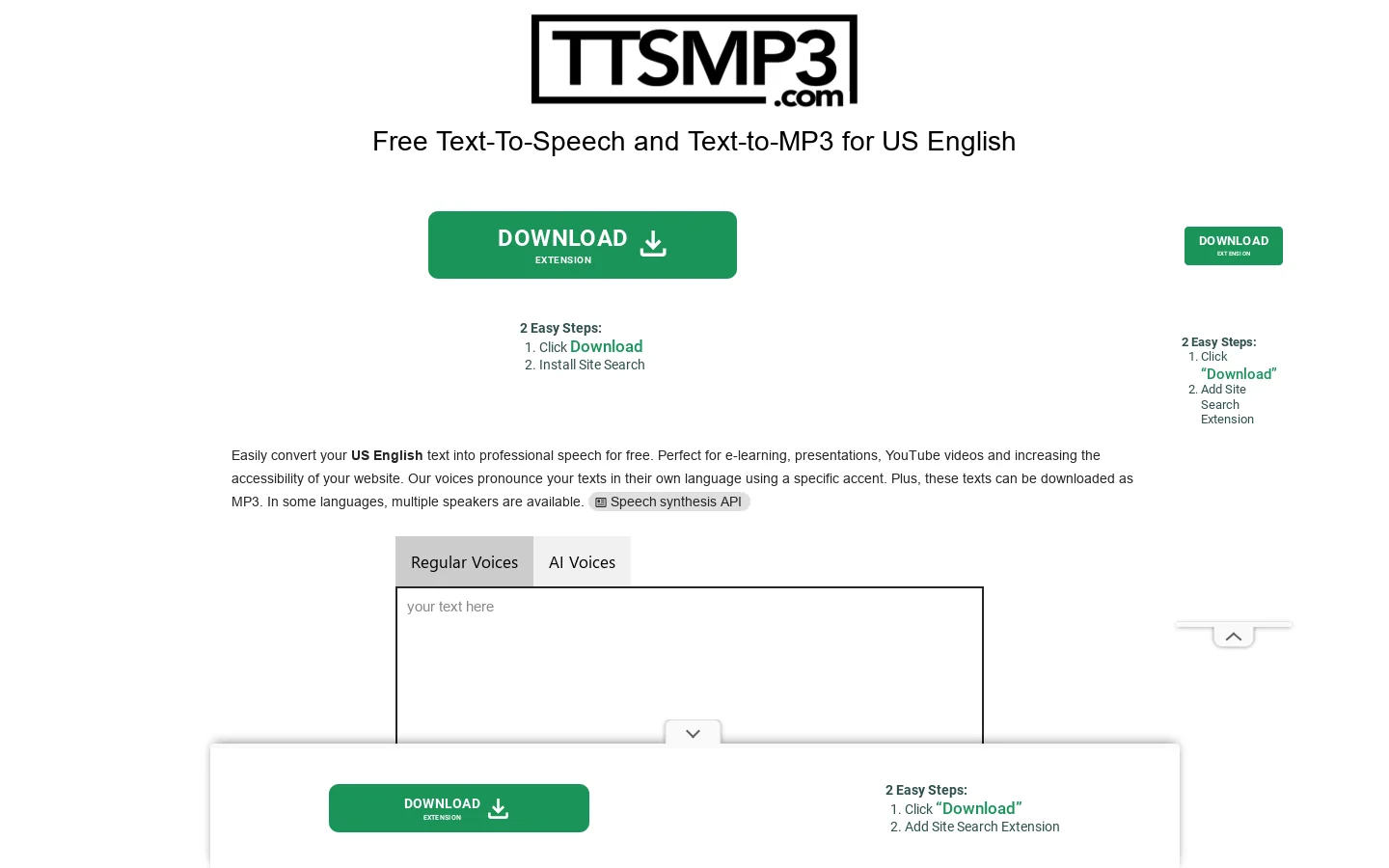 ttsMP3.com Homepage screenshot